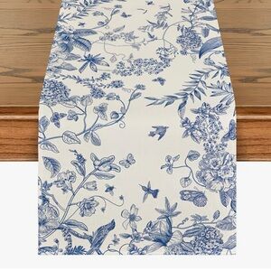 Summer Meadow Songbird Table Runner Blue Monochrome Table Runner 13”x72”
